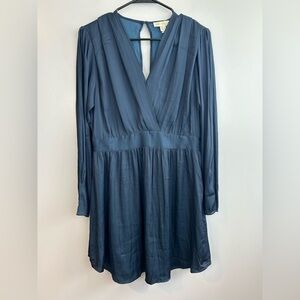 NWT See You Soon Dusty Blue Satin Long Sleeve Mini Dress Medium Anthropolgie